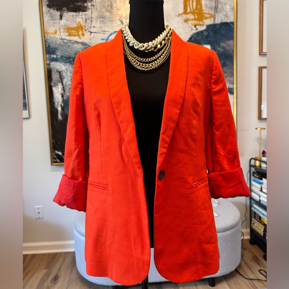 J CREW Red/Orange Women's Parke Linen Blazer